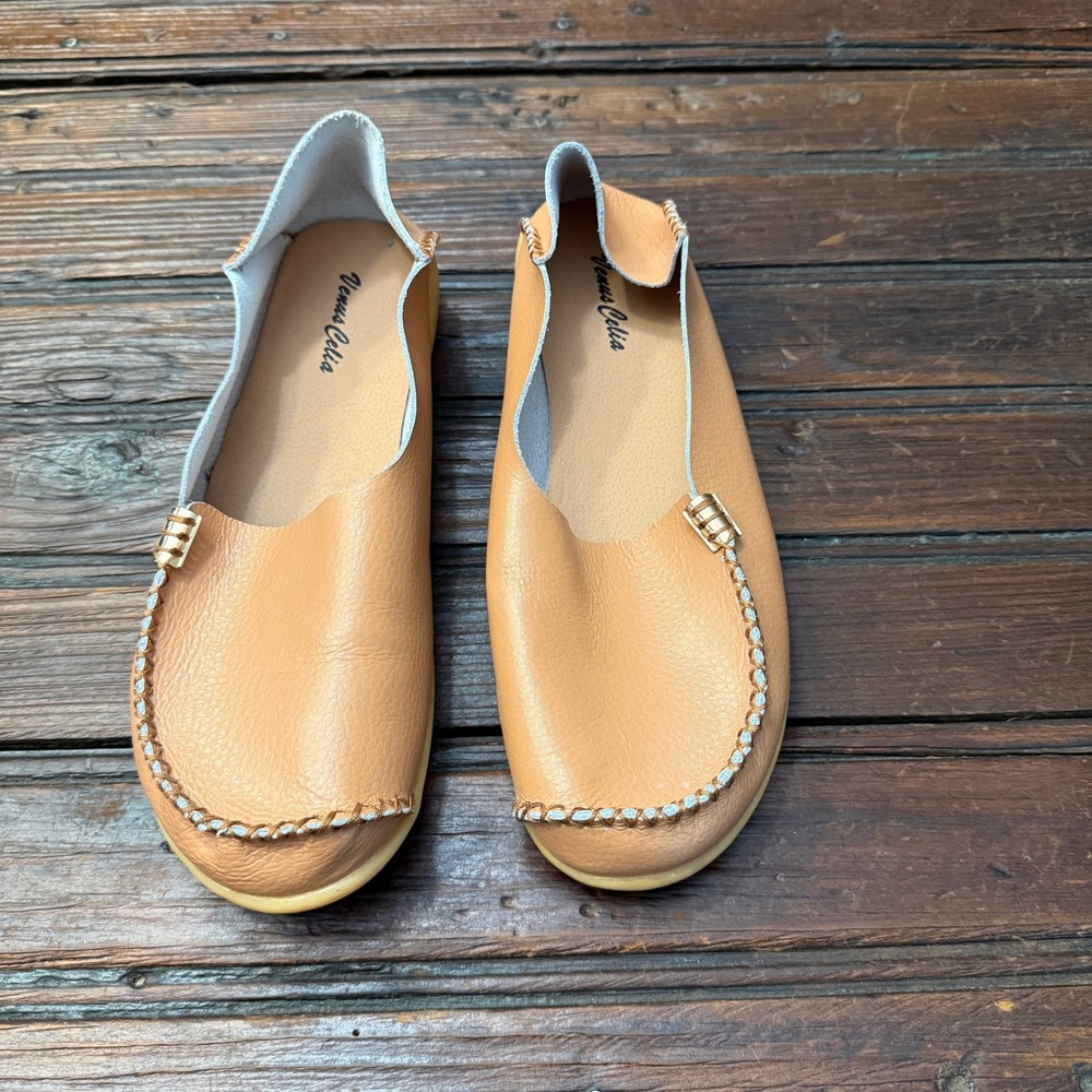 Venus Celia Tan Leather Loafers Driving Moccasins Flats EU 44 US 13 Womens